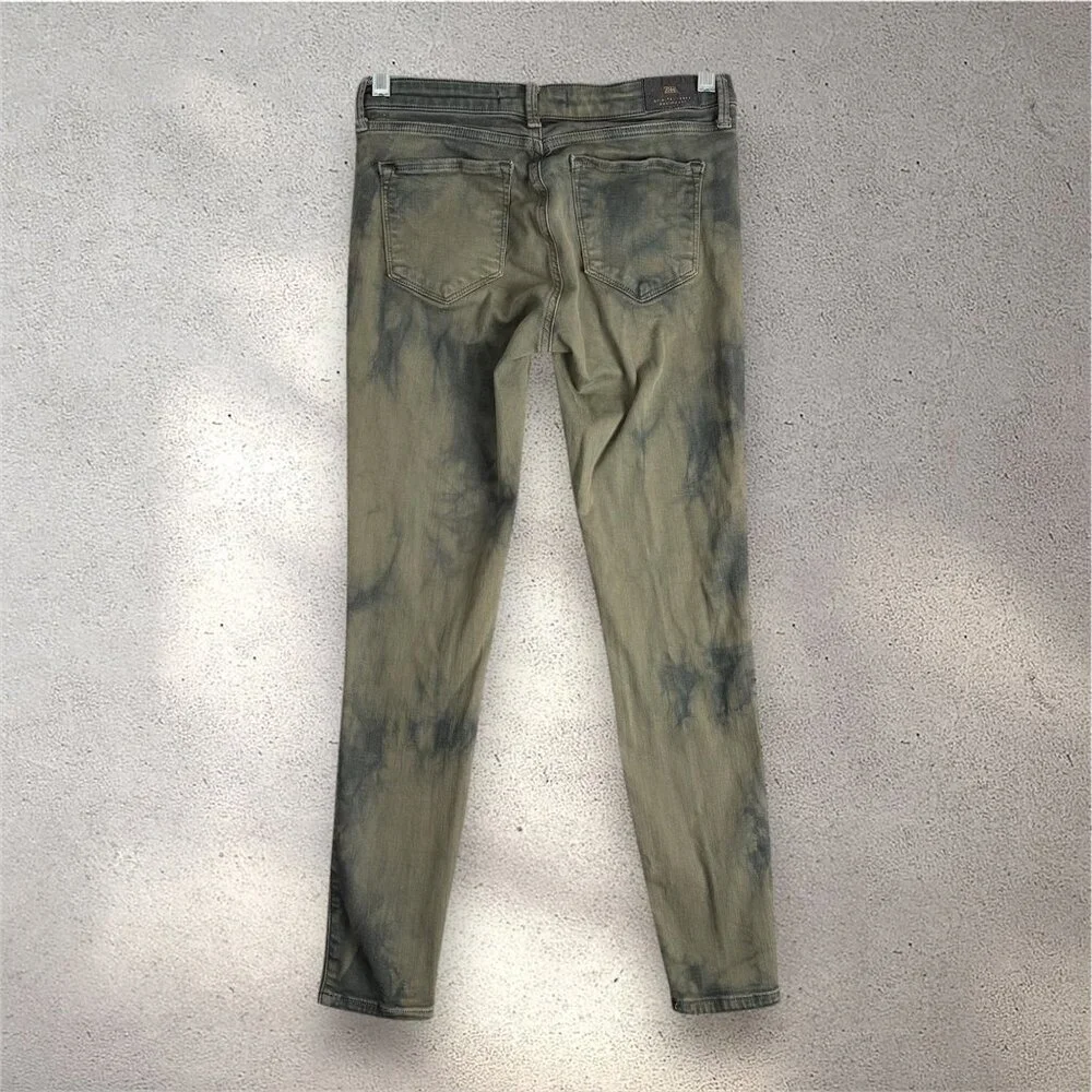 Zara Original Jeans Women’s Size 4 Green Tie Dye Skinny Y2K Grunge Denim - Picture 2 of 7